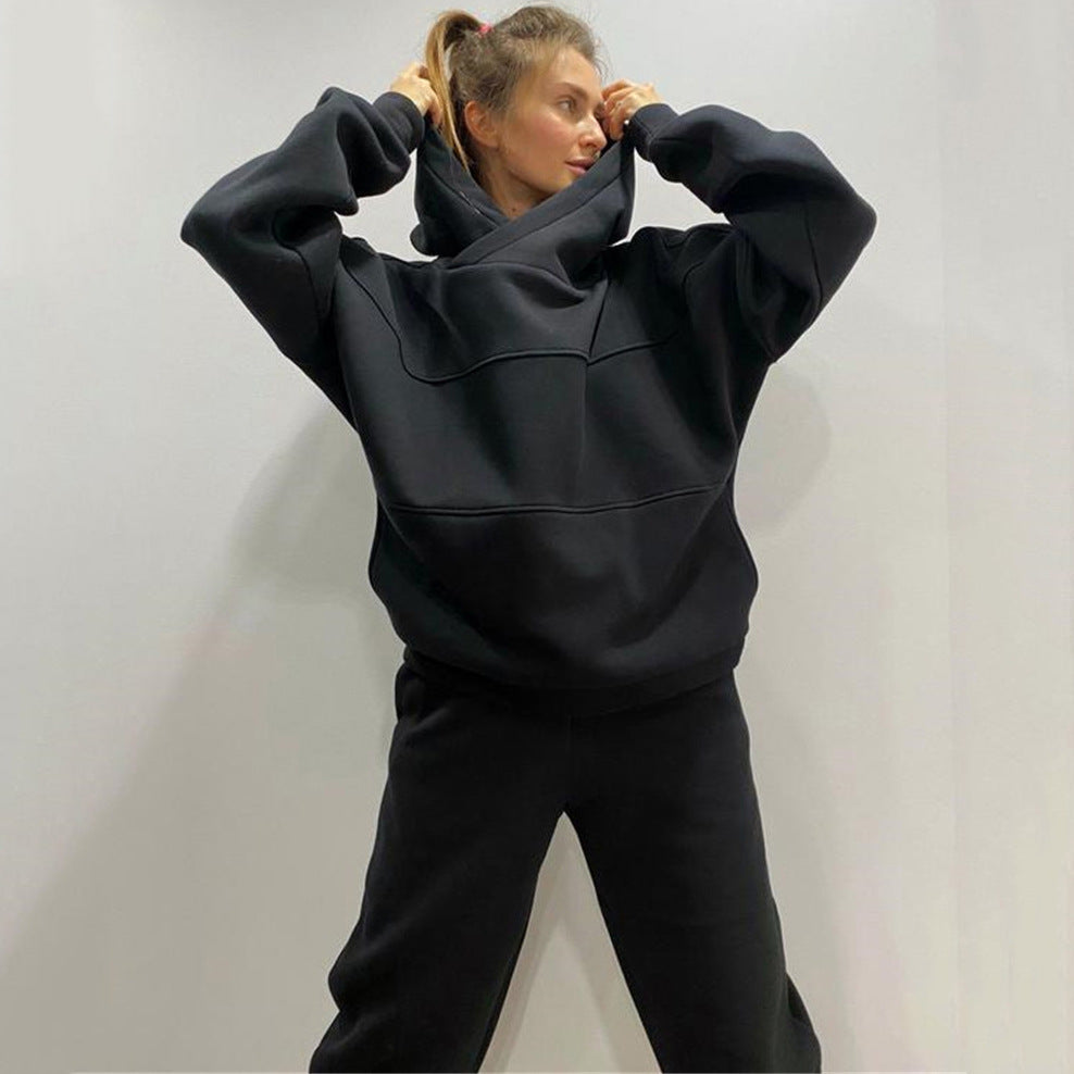 Damen lässiges Hooded Sweatset mit Ziernähten Krohn-e