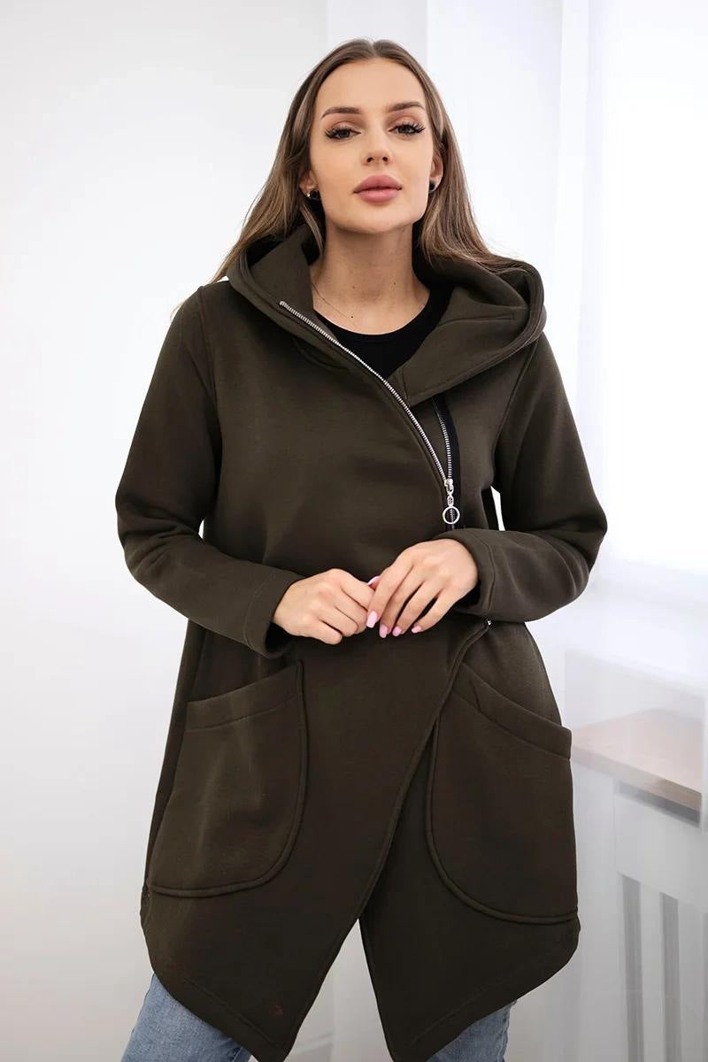 Krohn-e | Zip Kapuzenpullover mittellange Fleece Sweatjacke