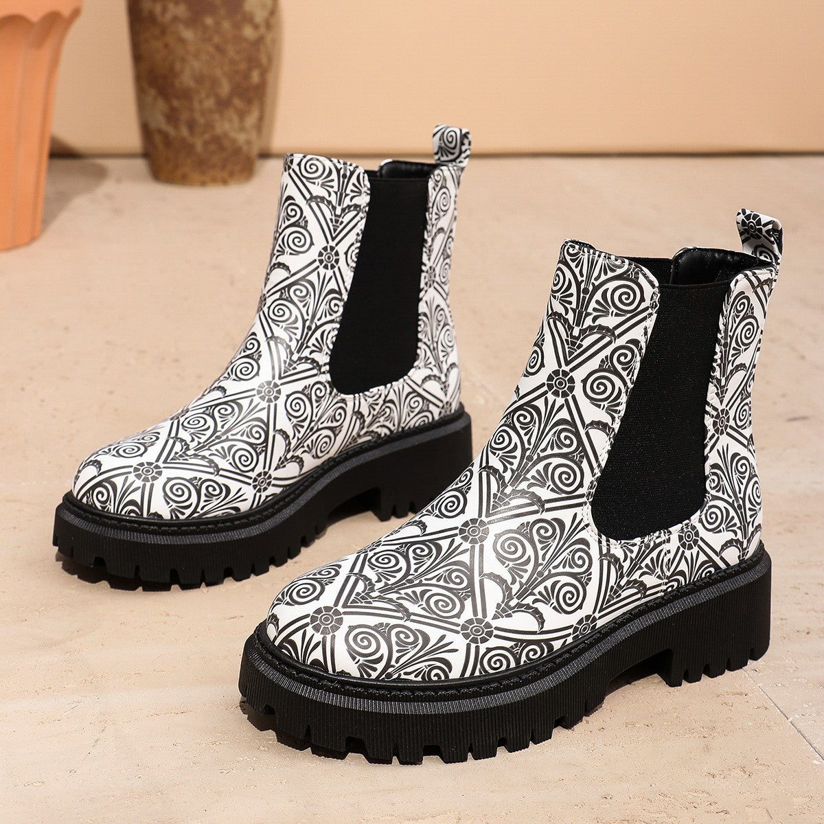 Damen Chelsea-Stiefel mit kreativem Musterdruck und rutschfester Sohle Krohn-e