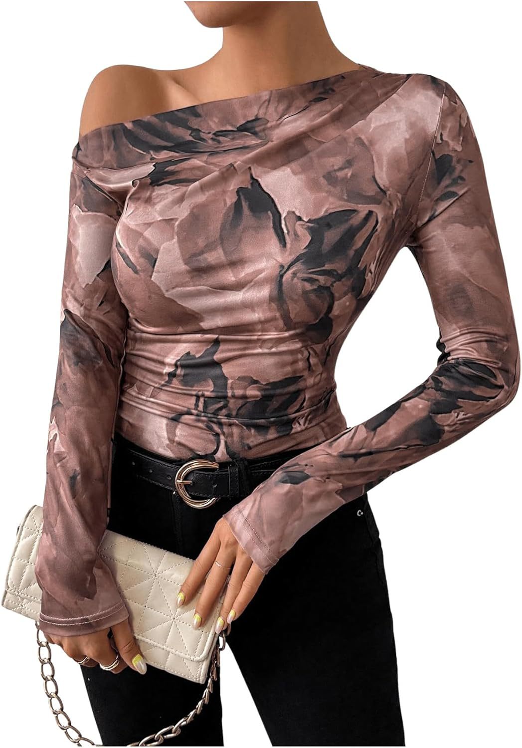 Damen Longsleeve Oberteil mit elegantem marmorierten Druck von Fudus