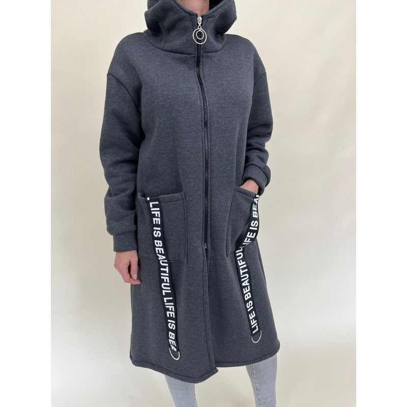Krohn-e | Taschen Design Hoher Kragen Lange Kapuzen Sweatshirtjacke
