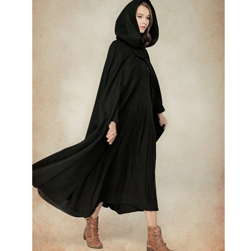 Damen Wickelponcho mit Kapuze und seitlichen Taschen Krohn-e
