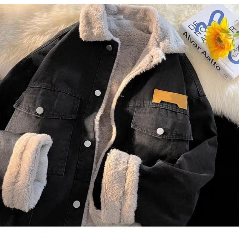 Damen oversized Jeansjacke mit Innenfutter aus Teddyfell Krohn-e