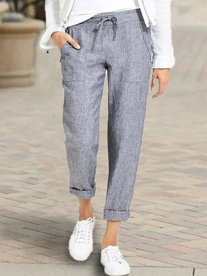 Damen entspannte Leinenhose mit elastischem Bund und praktischen Taschen Krohn-e