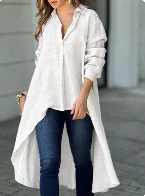 Damen Lässige Langarmbluse mit asymmetrischem Schnitt und Knopfdetails Krohn-e