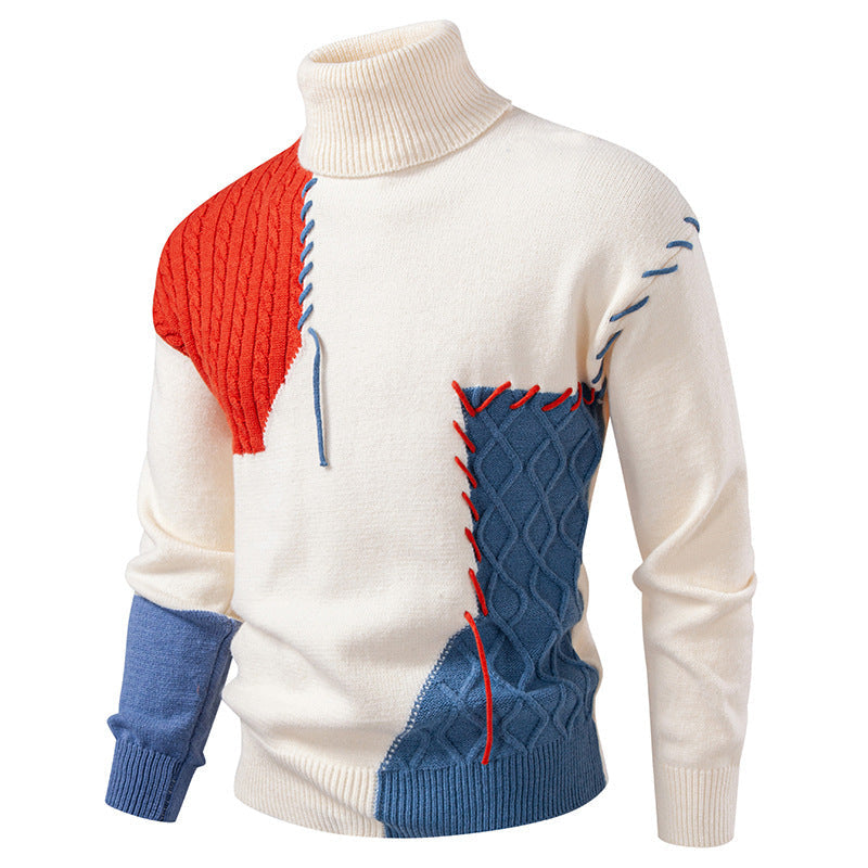 Herren Rollkragenpullover mit geometrischem Zopfmuster und kontrastierenden Akzenten Krohn-e