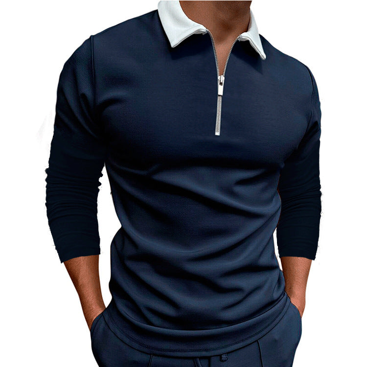 Herren sportlicher Pullover mit 1/4 Reißverschluss und kontrastierendem Kragen Krohn-e