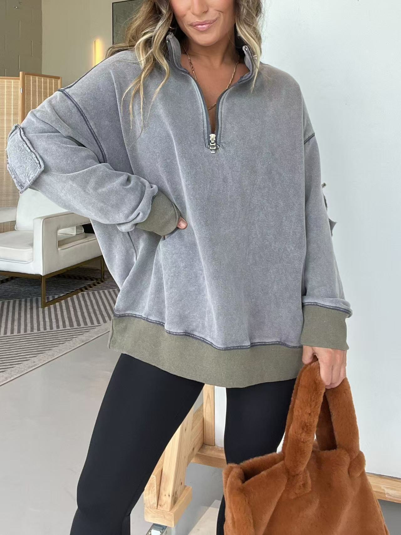 Damen Bequemer Fleece-Pullover mit halbem Reißverschluss Krohn-e