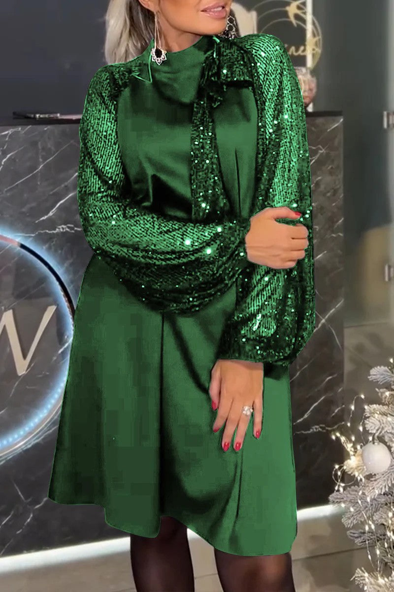 Damen Elegantes Kleid mit glitzernden Ärmeln und festlichem Kragen Krohn-e
