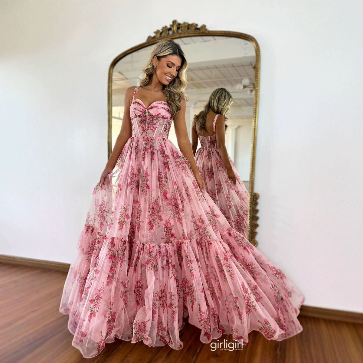 Damen Maxikleid mit floralem Tüll und voluminösem Rock Krohn-e