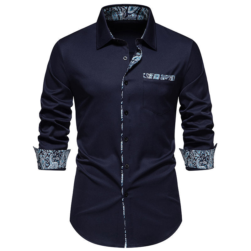 Herren Langarmhemd mit modischem Paisley-Muster an Kragen und Manschetten Krohn-e