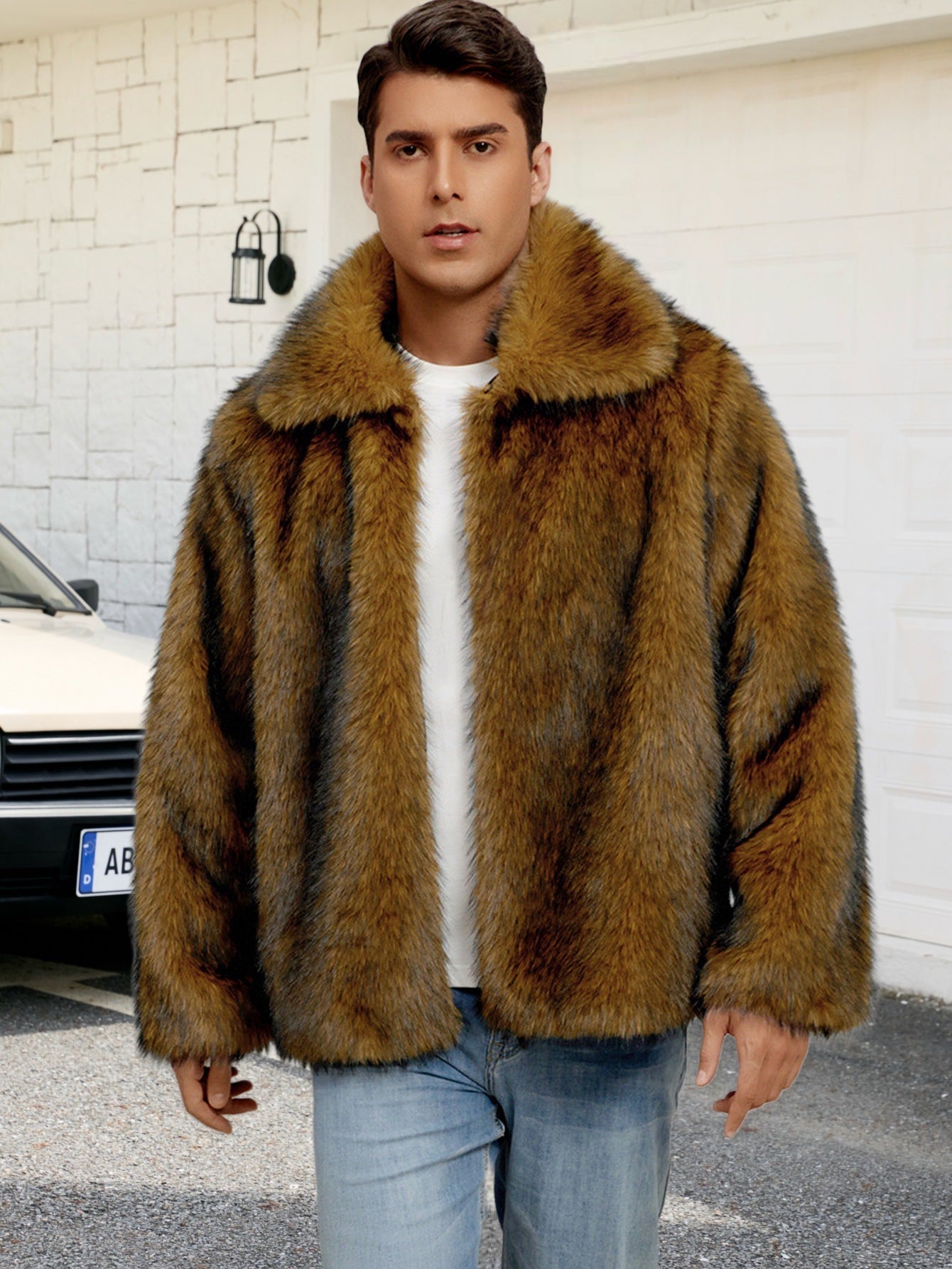 Herren Luxuriöse Kunstpelzjacke mit breitem Revers Krohn-e