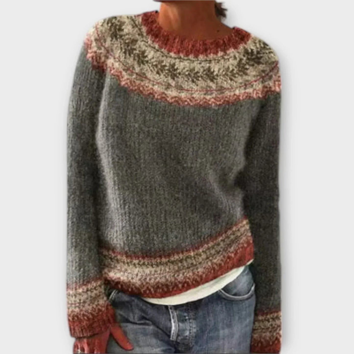 KROHN-E Damen Vintage-Pullover Weiche Struktur Klassisches Design Zeitlos