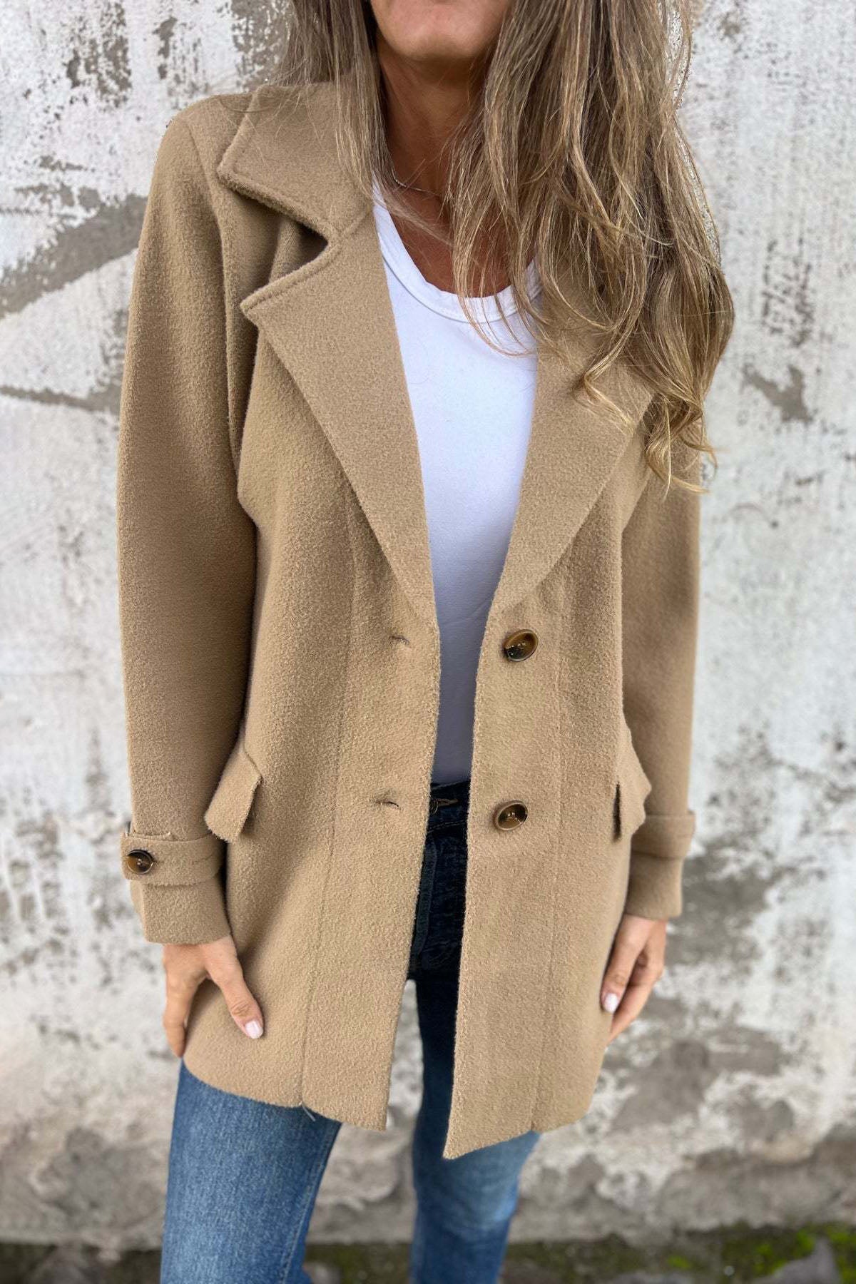 Krohn-e | Lockerer Revers Falsche Taschen Strickjacke Mantel