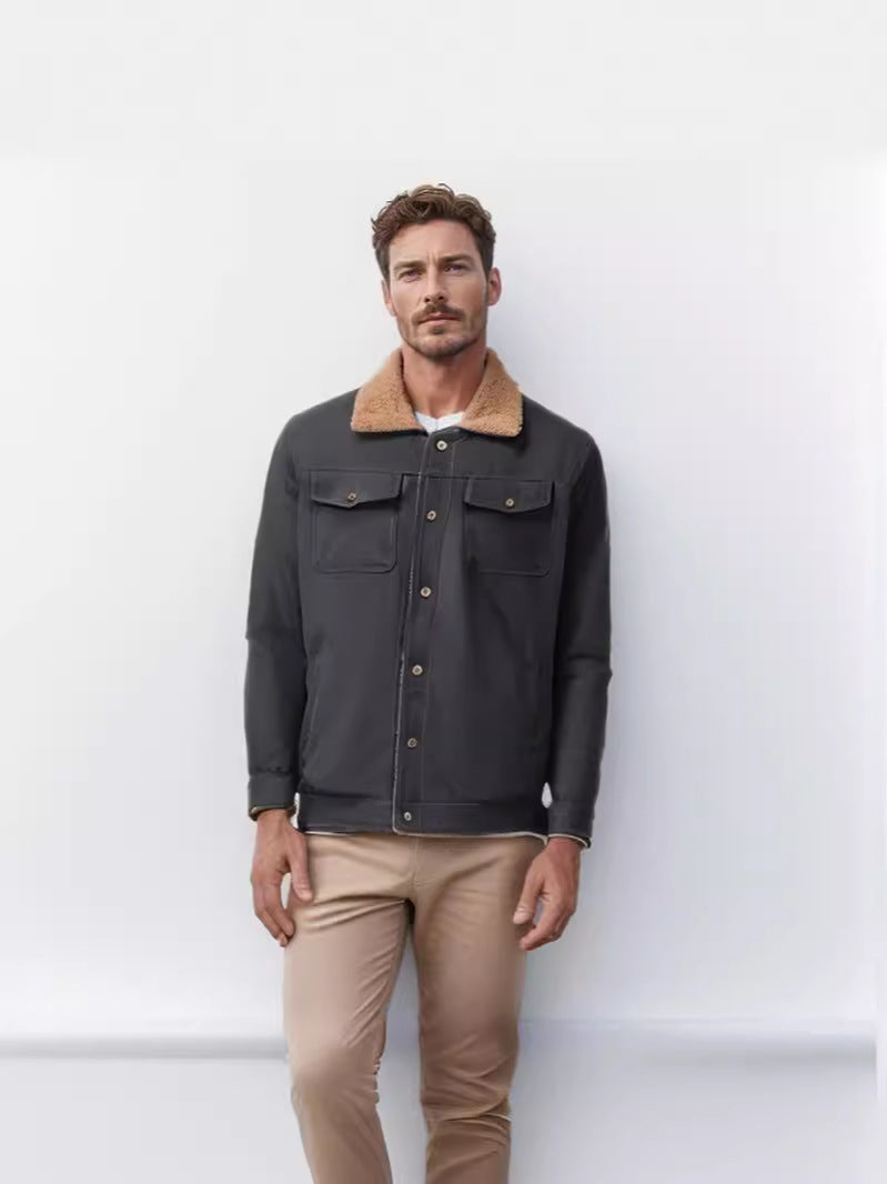 Herren robuste Canvasjacke mit Teddy-Kragen Krohn-e