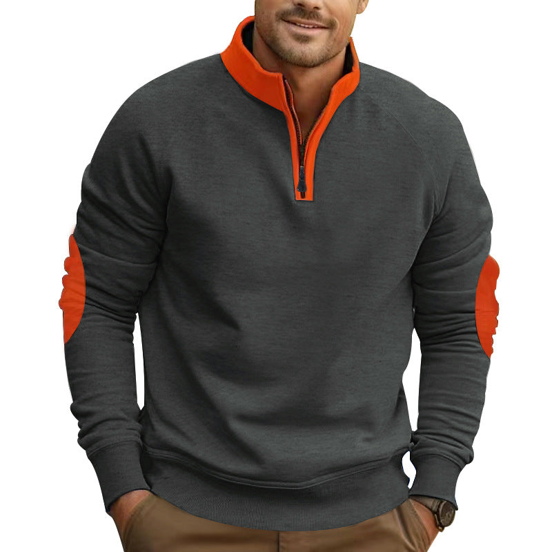 Herren sportlicher Pullover mit Viertelreißverschluss und stylischen Kontrastärmel Krohn-e