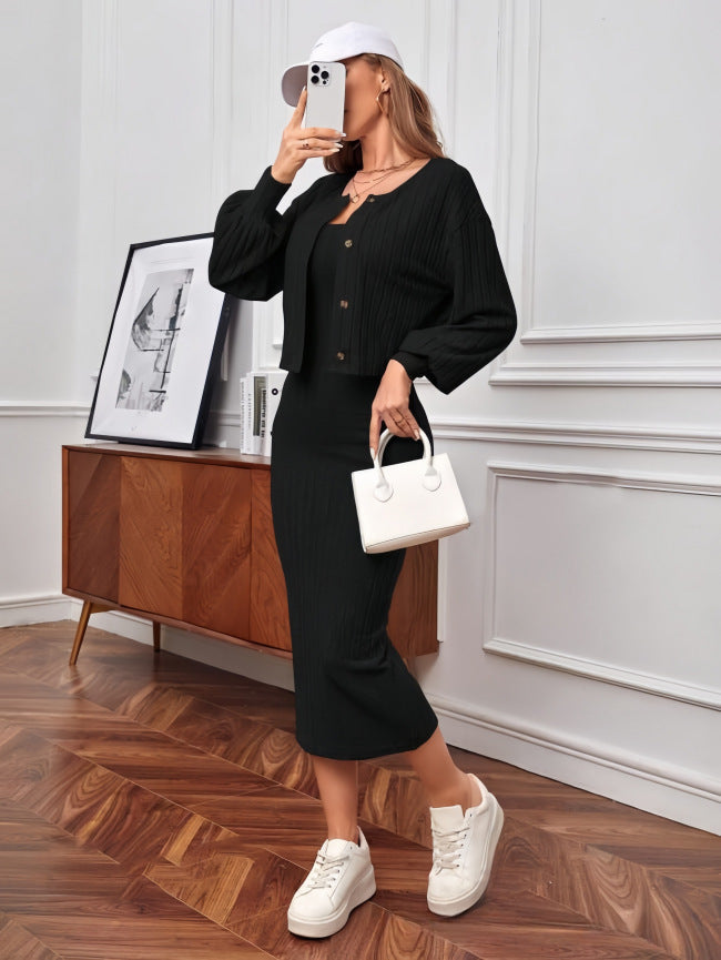 Damen Strick-Outfit mit Knopfleiste und Bündchen Krohn-e