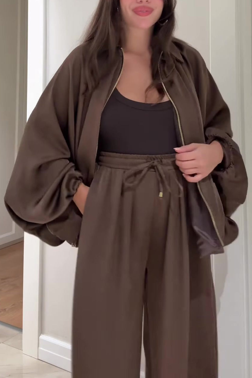 Krohn-e | Reißverschlussjacke und Elastische Bund Weit Geschnittene Hose Zweiteiler Satz