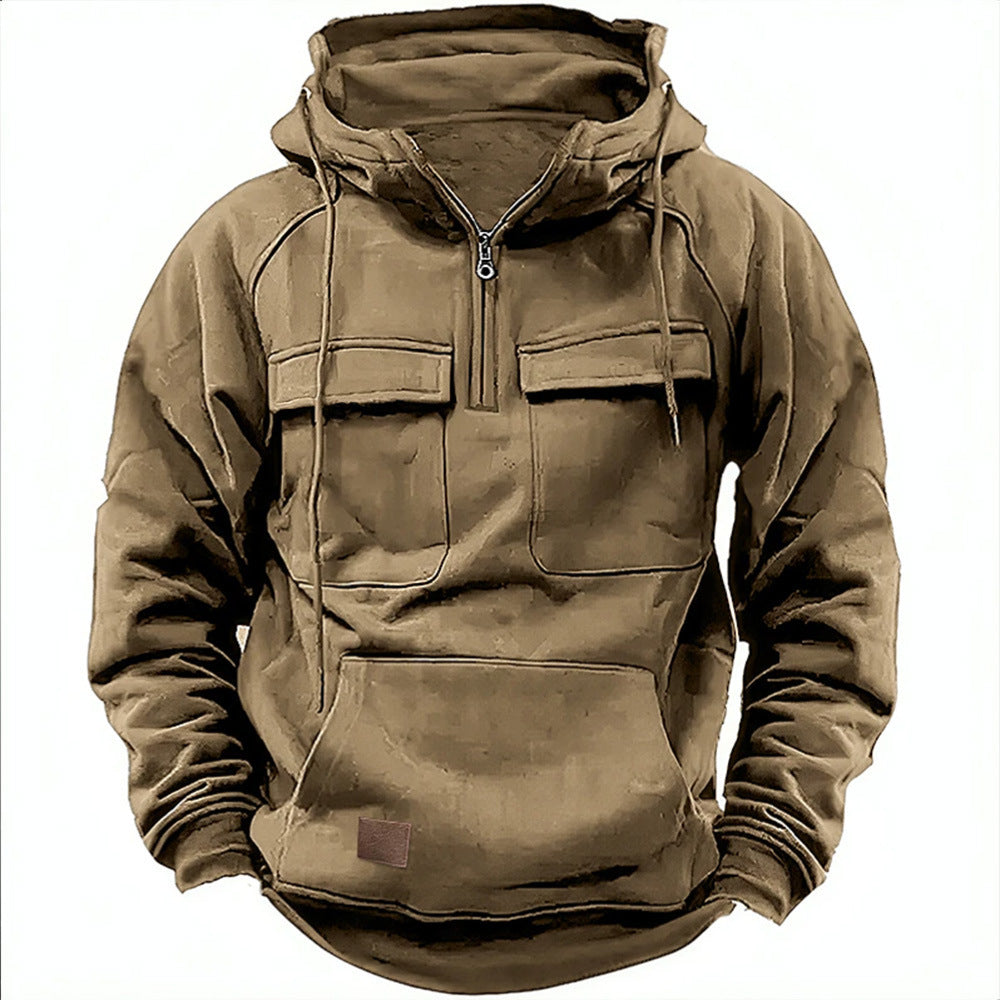 Herren Utility Hoodie mit aufgesetzten Taschen und halbem Reißverschluss Krohn-e
