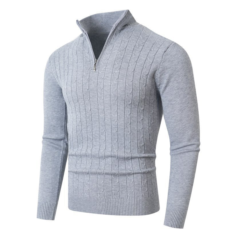 Herren Strickpullover mit modernem Zopfmuster und hohem Kragen Krohn-e