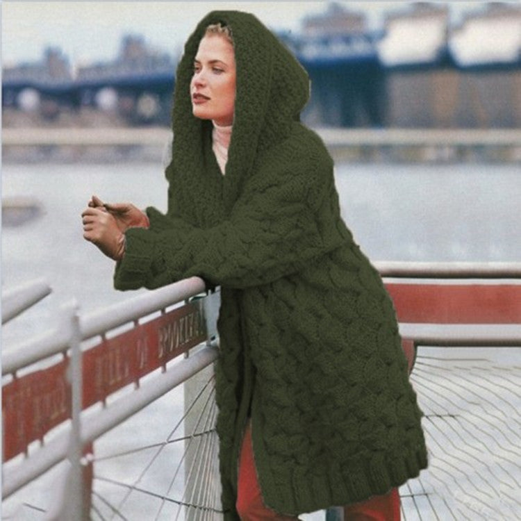 Damen oversized Grobstrickmantel mit Kapuze Krohn-e