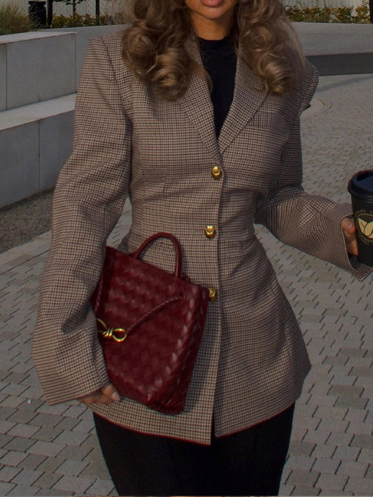 Damen Modischer Blazer im Karomuster mit taillierter Passform Krohn-e