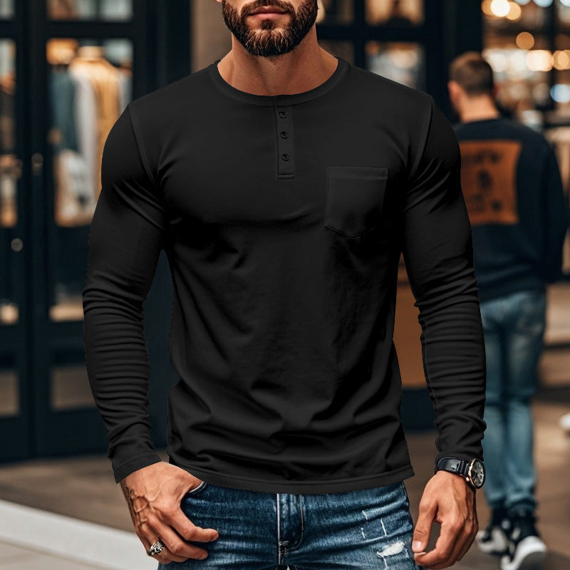 Herren Langarmshirt mit Knopfleiste und Brusttasche Krohn-e