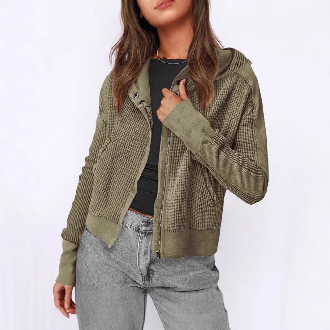 Damen lässige Zip-Jacke mit Kapuze und strukturiertem Design Krohn-e