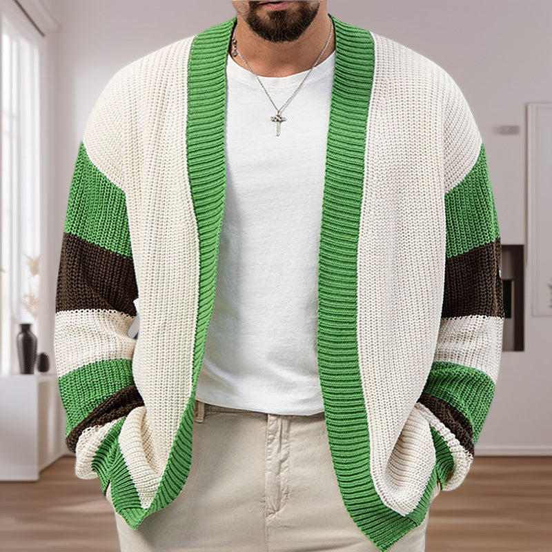 Herren Offene Strickjacke mit breiten Streifen und lässigem Schnitt Krohn-e