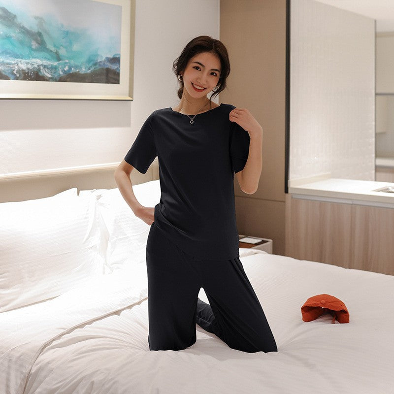 Wella Nachthemd-Set: Kurzarm-Shirt & weite Hose aus Eisseide