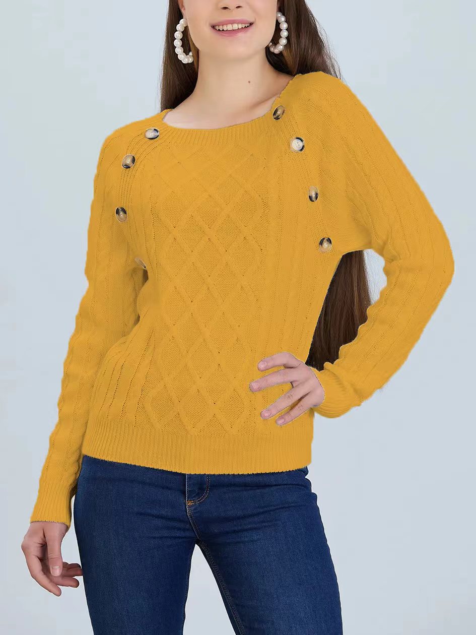 Damen Strickpullover mit klassischem Rautenmuster und dekorativen Knöpfen Krohn-e