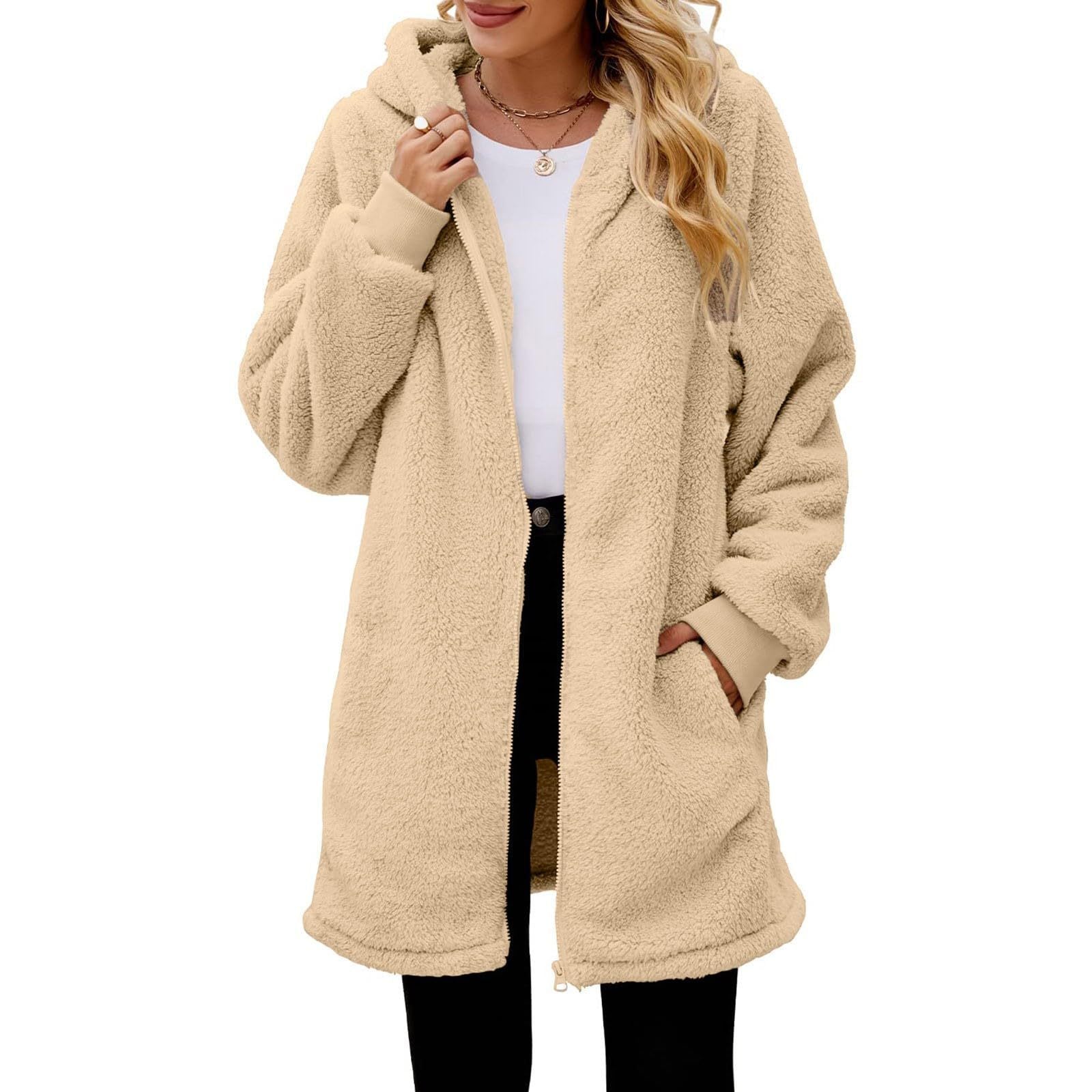 Damen kuschelige Fleecejacke mit Kapuze und seitlichen Eingrifftaschen Krohn-e