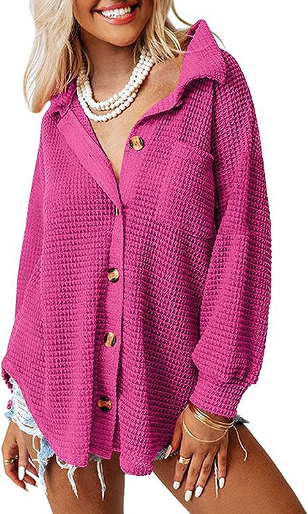 Damen lässige Waffle-Hemdenjacke mit Knopfverschluss Krohn-e