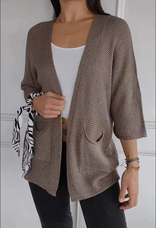 Damen lässige Strickjacke mit offener Vorderseite und praktischen Taschen Krohn-e