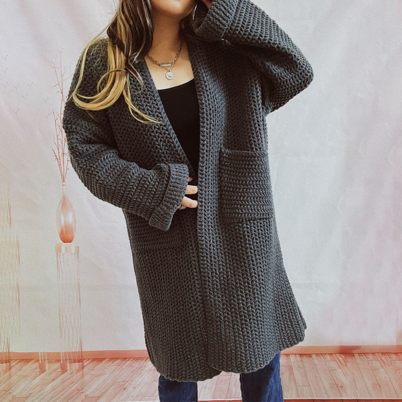 Krohn-e | Lange Strickjacke mit Taschen Chunky Strick Weiche und Lässige Silhouette