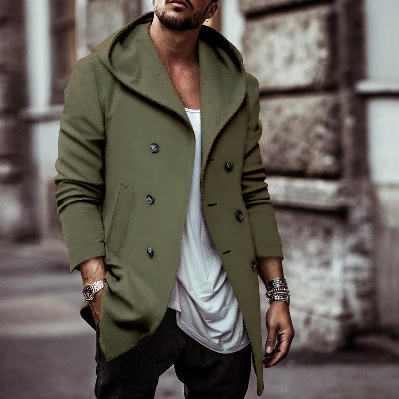 Herren stylischer Hoodie-Mantel mit doppelter Knopfreihe und weitem Kragen Krohn-e