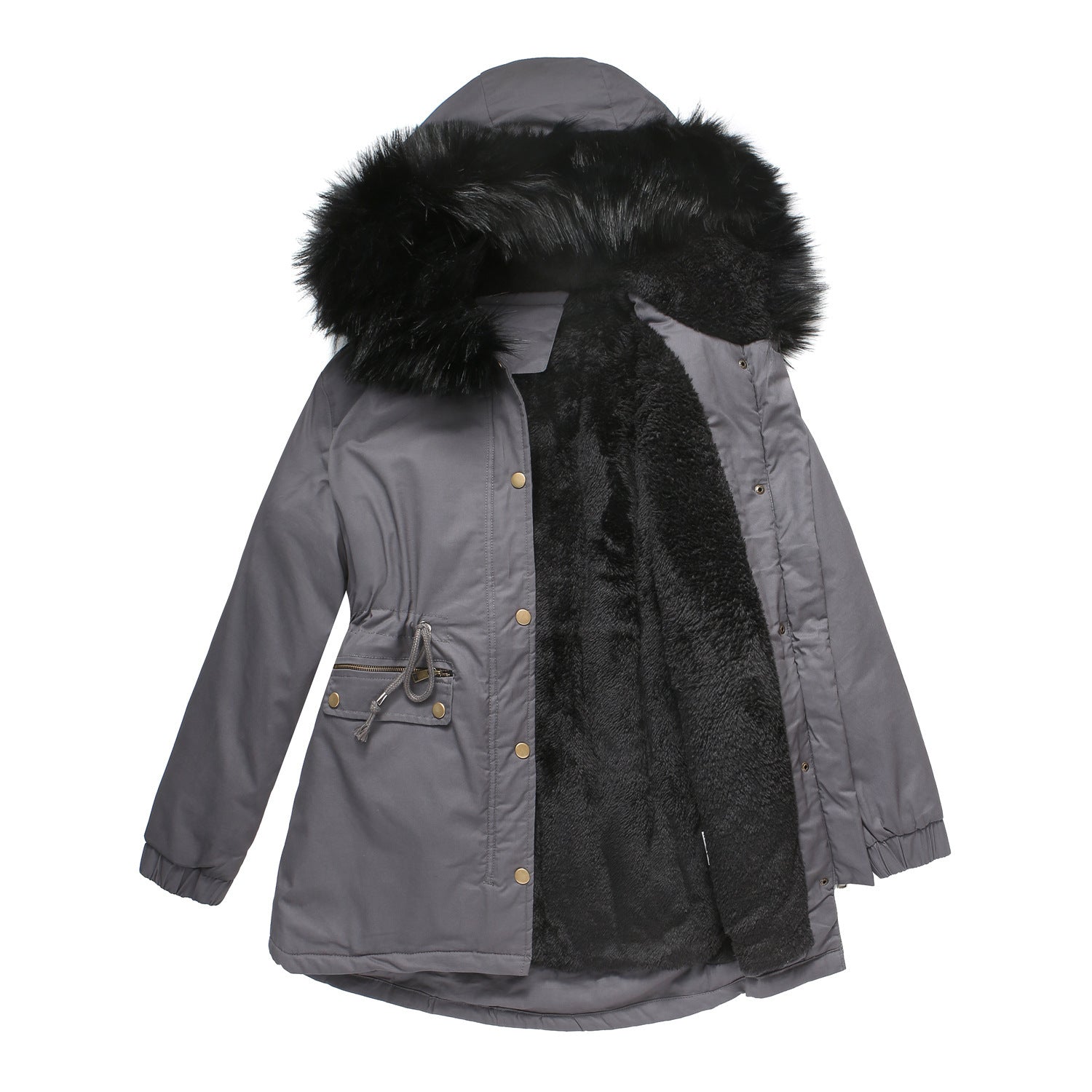 Damen warme Steppjacke mit abnehmbarem Kunstfellkragen Krohn-e