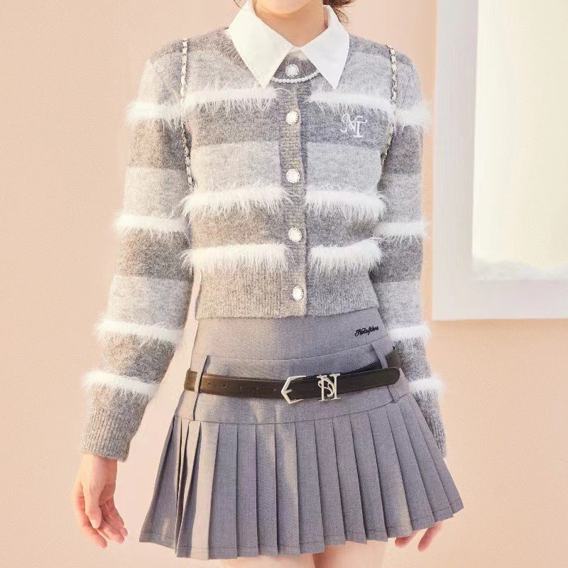 Damen Strickjacke mit breiten Streifenmuster und eleganten Knopfdetail Krohn-e