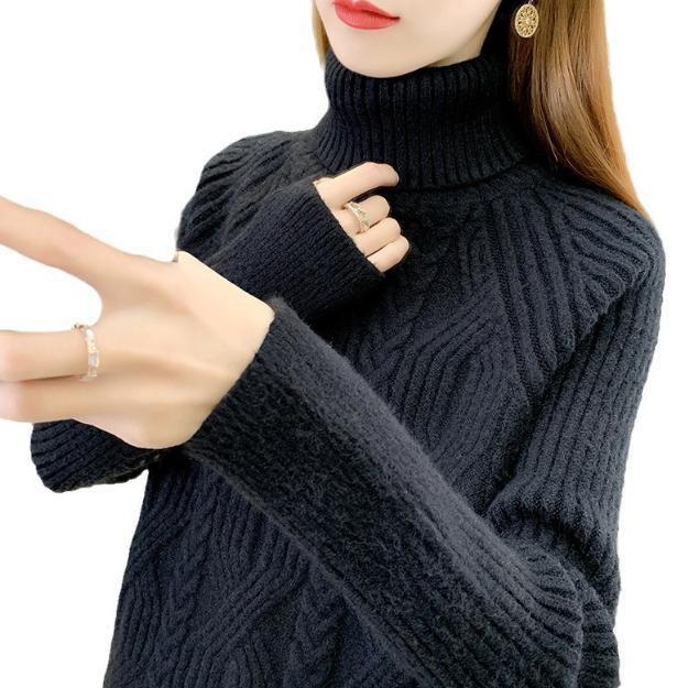 Damen Rollkragenpullover mit strukturiertem Zopfmuster und langen Ärmeln Krohn-e