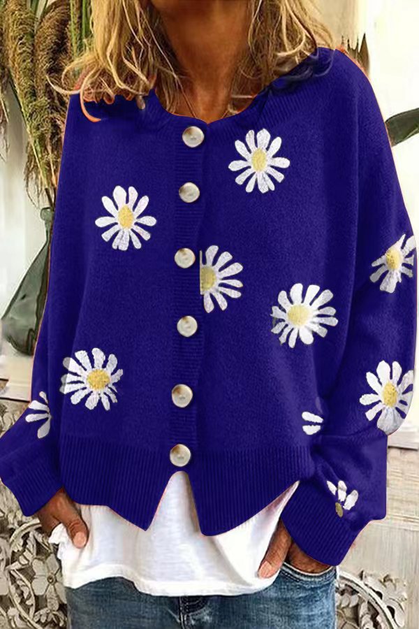 Damen Farbiger Baumwollpullover mit Blumenmuster Krohn-e