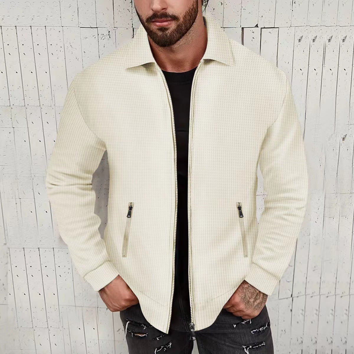 Herren lässige Zip-Jacke mit strukturiertem Design und praktischen Taschen Krohn-e