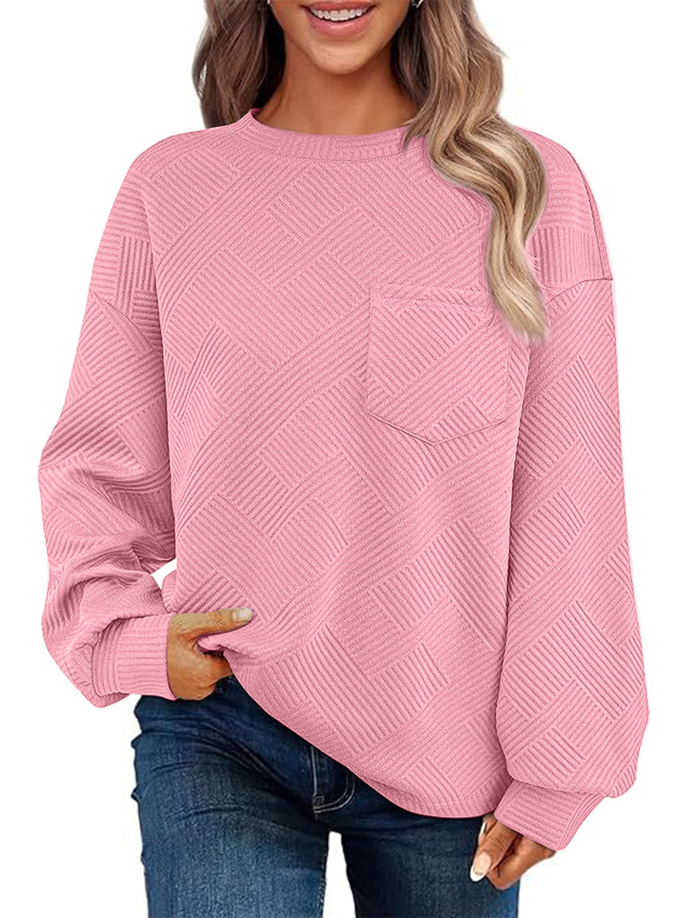 Damen Lässiger Pullover mit strukturiertem Muster und praktischen Taschen Krohn-e