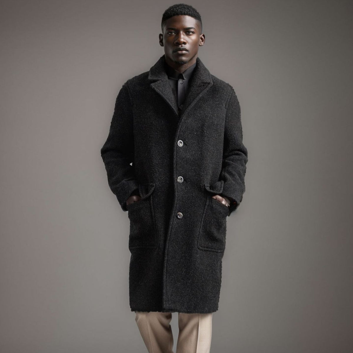 Herren eleganter Wollmantel mit doppelter Knopfreihe und praktischen Eingrifftaschen Krohn-e