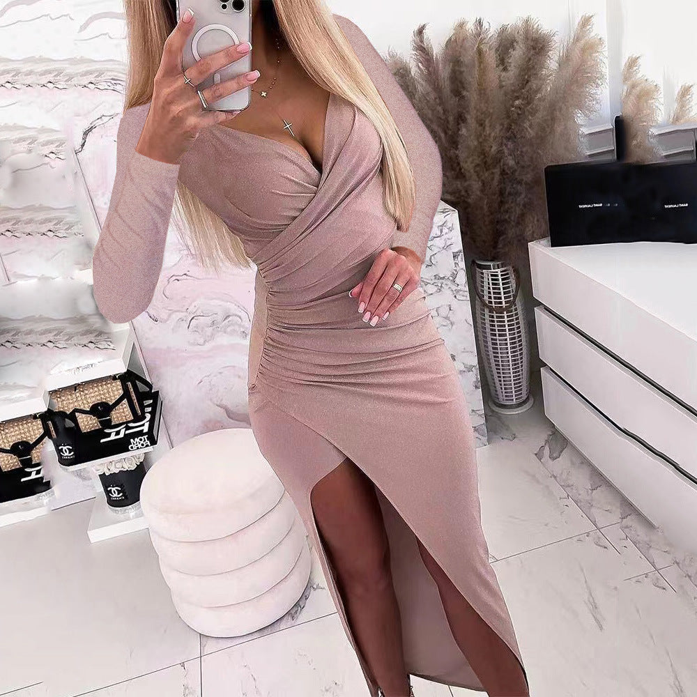 Damen elegantes Wickelkleid mit langen Ärmeln und Seitenschlitz Krohn-e
