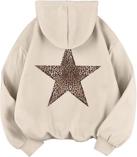 Damen lässiger Kapuzenpullover mit leopardem Muster auf Stern Krohn-e