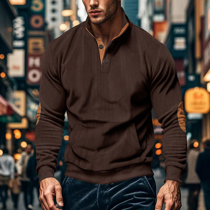 Herren lässiger Pullover mit Stehkragen und Knopfleiste Krohn-e