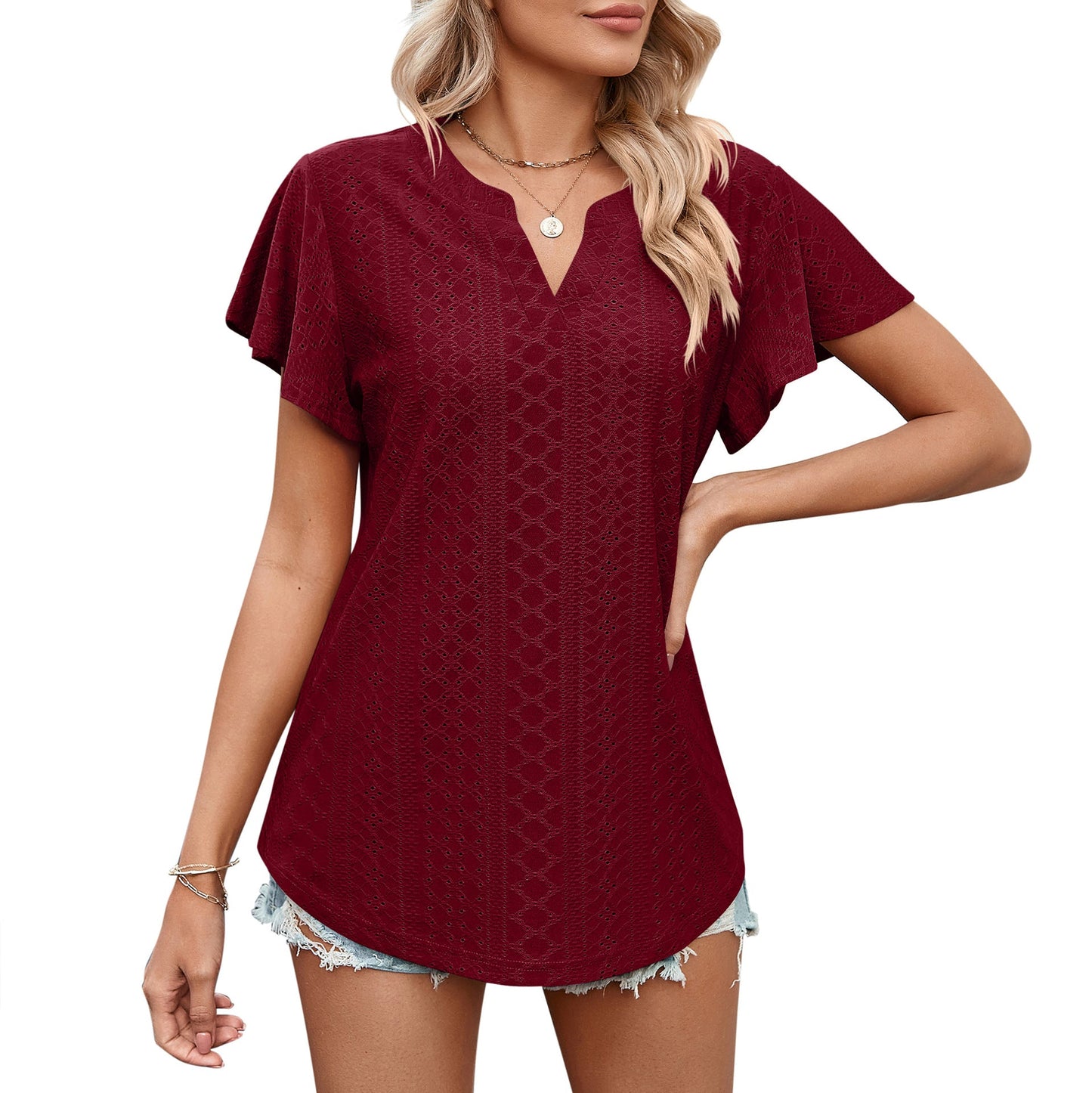Damen Luftiges Blusenshirt mit effektvollem Lochmuster Krohn-e