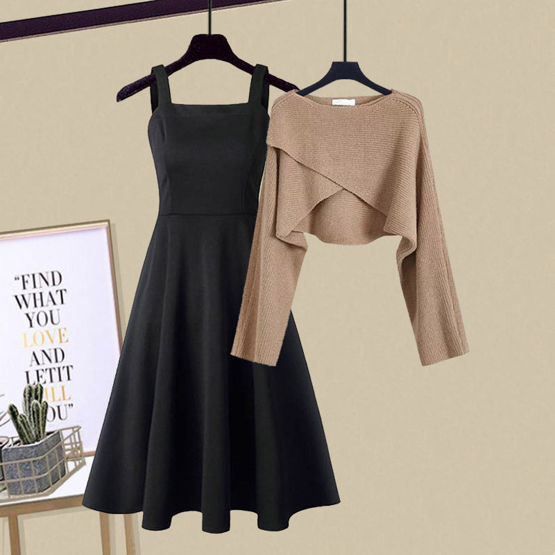 KROHN-E Damen Strick-Kleid Set Layered Design A-Linie