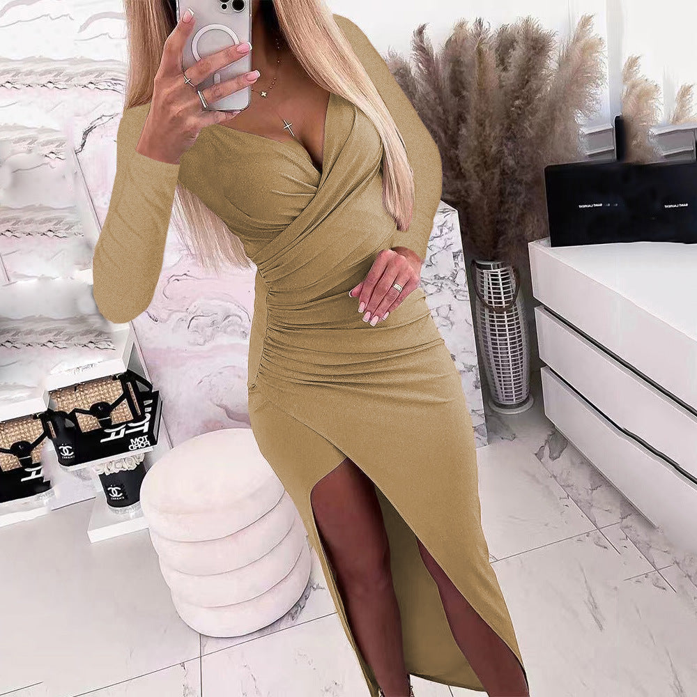 Damen elegantes Wickelkleid mit langen Ärmeln und Seitenschlitz Krohn-e