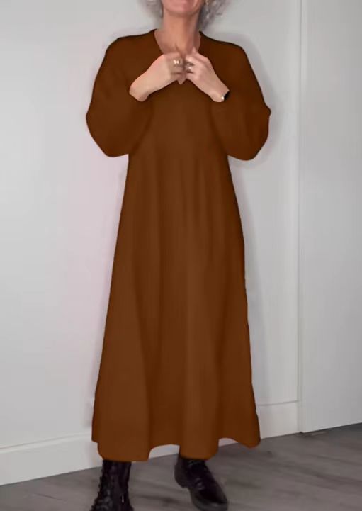 Damen Maxikleid mit elegantem V-Ausschnitt und bequemen langen Ärmeln Krohn-e